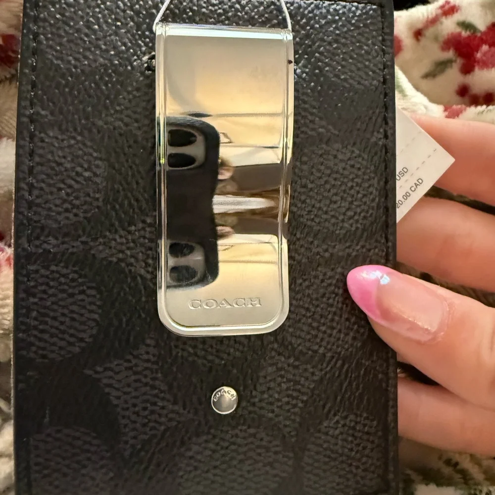 NWT COACH Men's Money Clip Card Case in Signature Canvas Billfold Charcoal